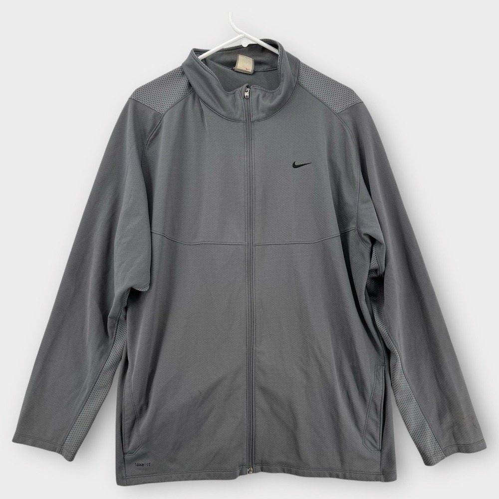 VTG‎ Nike FITDRY Track Jacket Mens XXL Gray Full Zip Mesh Panel Lightweight